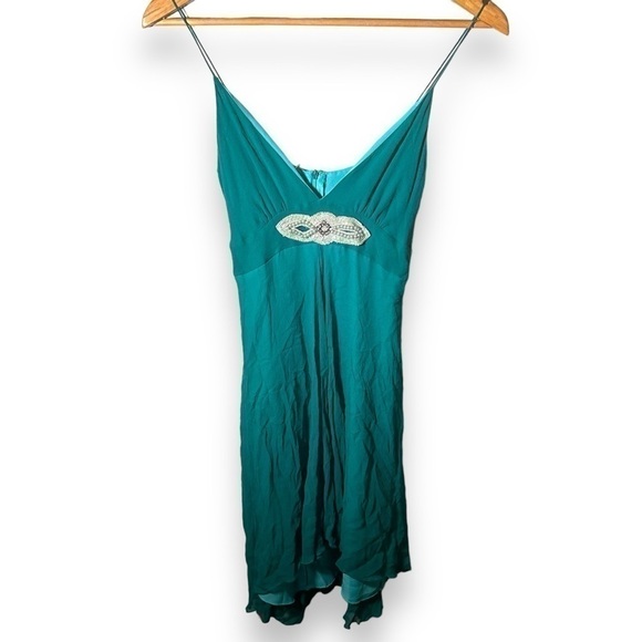 Heart moon star 100% silk babydoll lingerie gown in teal with pearl embroidery S - Picture 2 of 12